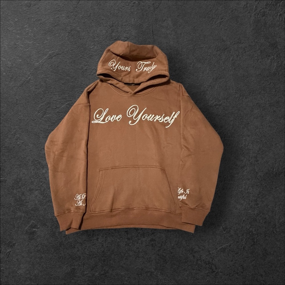Yours Truly Phora “Love Yourself” Brown Hoodie size medium